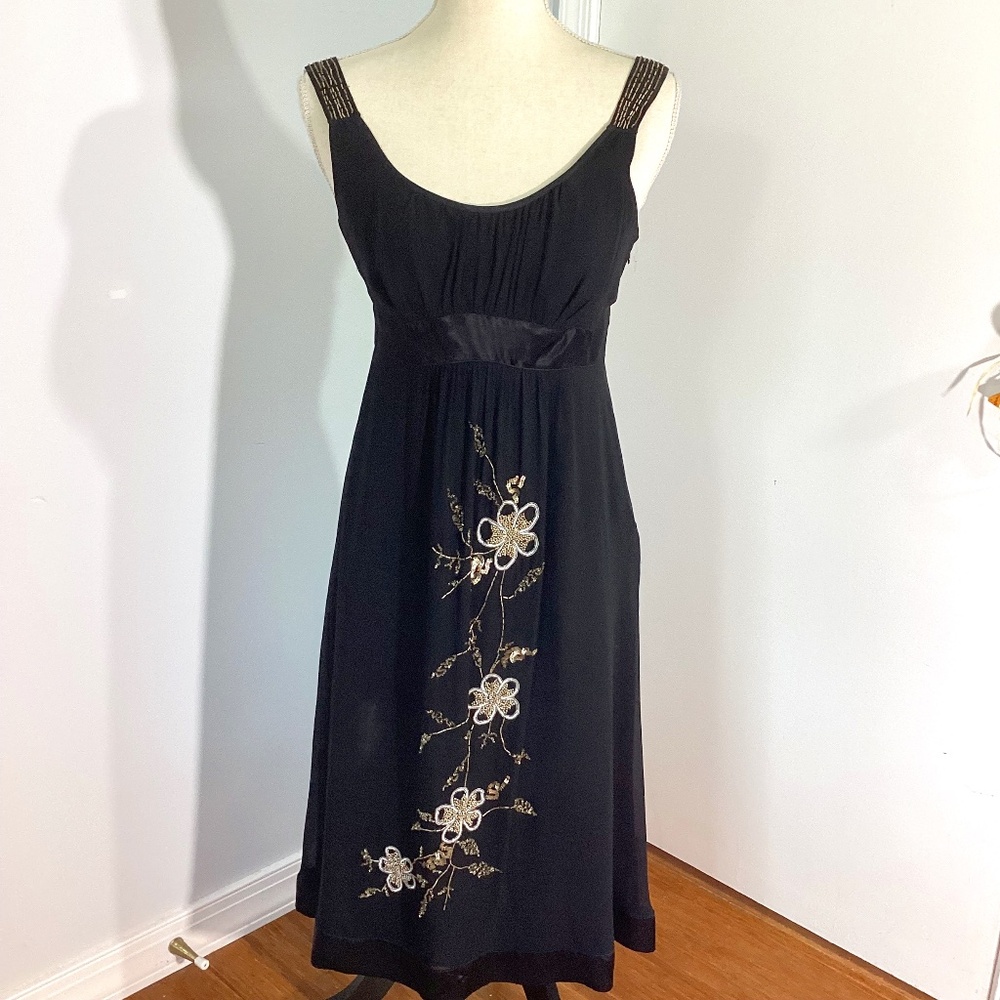 VINTAGE MONSOON SIZE 4 SPECIAL OCCASIONS 100% SILK BLACK DRESS EMBROIDERY